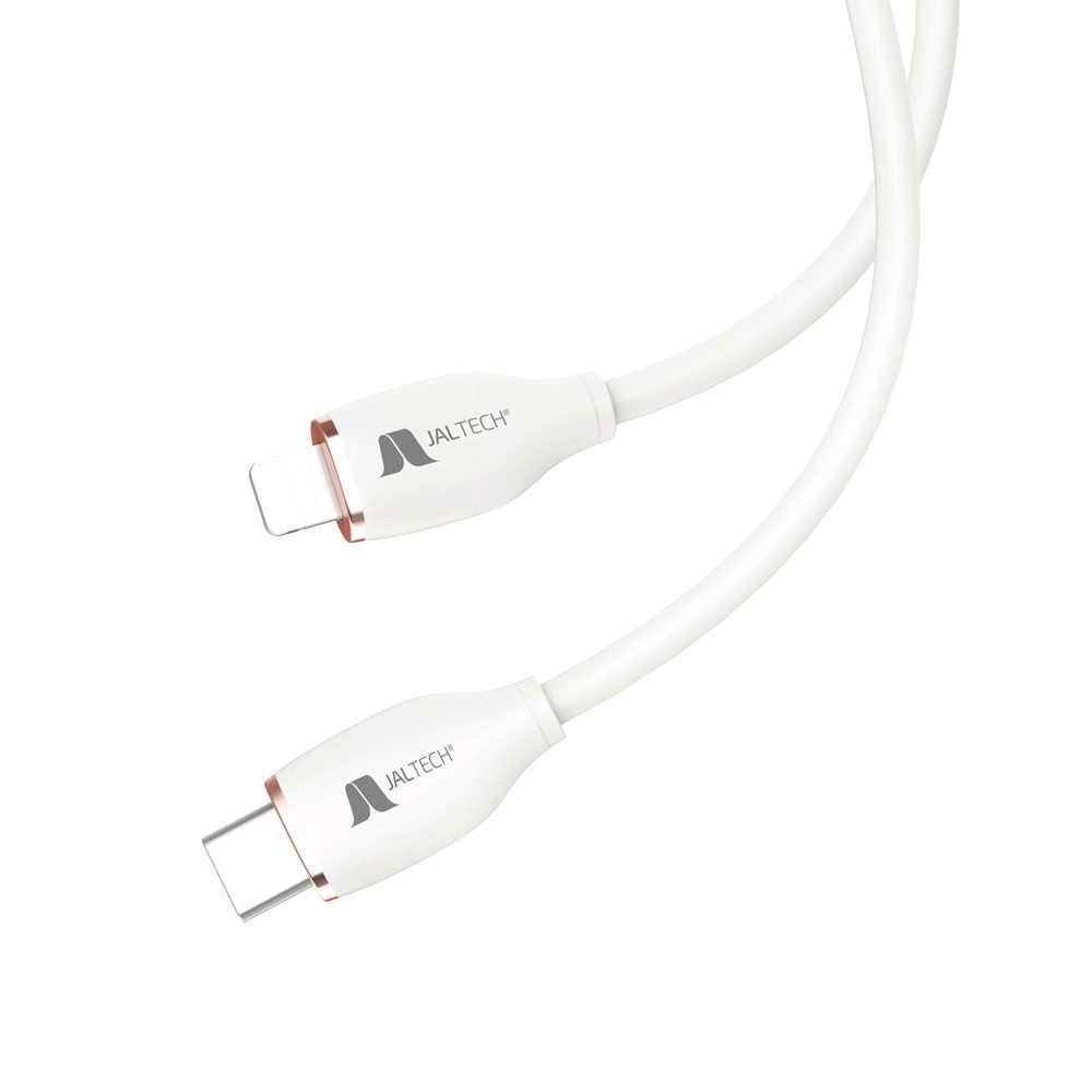 CABLE TIPO C A LIGHTNING 1M JAL-09L · Cable tipo C a lightning · Quick Charge (carga rápida) · Power Delivery (mayor potencia soportada) · Potencia: 30W · Blanco · Material: TPE · Longitud: 1,5M · Capacidad: 3A · Tipo de carga PD, FCP y QC · Compatible con: celulares, consolas, tabletas y portátiles · El chip central integrado garantiza una carga y transmisión de datos más estable sin causar daños al dispositivo.