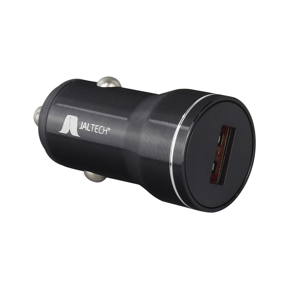 CAGADOR DE CARRO ALUMINIO 18W JAL-C17 · Cargador para carro tipo USB tipo A · Quick Charge (QC carga rápida) · Material: aleación de aluminio · Tipo de conector de entrada: Toma de mechero · Tipo de conector de salida: USB tipo A · Entrada: DC12V - 24V · Salida USB tipo A: 5V - 3A/ 9V - 2A/12V - 1.5A · Potencia total de salida: 18W · Chip inteligente incorporado · Dispositivos Compatible con: Celulares, Tablets, Laptops, Auriculares, Power banks, parlantes etc. · Color: Negro