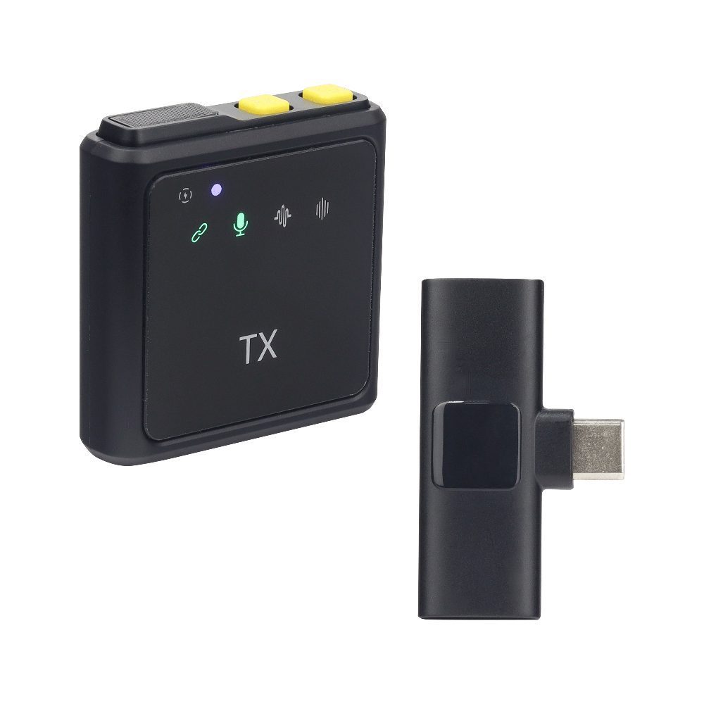 MICROFONO TX DE SOLAPA TIPO C - F9-TC · Micrófono 2.4G Tipo C · Micrófono omnidireccional de 360° · Tres modos de grabación: grabación de sonido original, grabación con reducción de ruido, grabación de reverberación · Con control de volumen y botón para silenciar · 2.4G · Receptor tipo C · Sensibilidad del micrófono: -38 dB · Voltaje de funcionamiento: batería de litio de 3,7 V · Conector para auriculares de 3,5 mm · Tiempo de carga: Aproximadamente 1,5 horas · Plug and play · Duración de la batería: Hasta 11 H · Distancia de transmisión: Aproximadamente 15-20 m · Compatible con dispositivos móviles: Smartphones, Tablets…