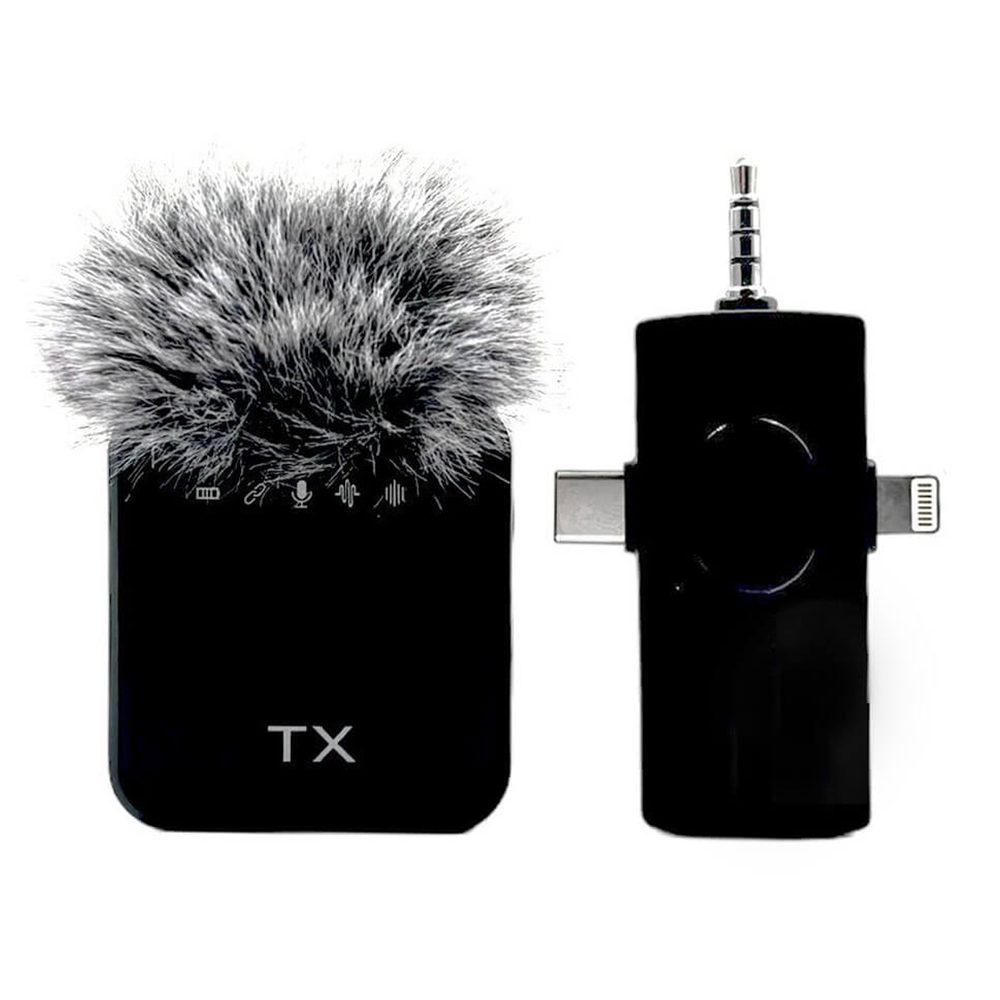 MICROFONO TX PELUDO 3 EN 1 - F11-3IN1 · Micrófono para Smartphone 3 en 1 · Con interfaz Tipo C, Lightning y 3.5mm · Compatible con IPhone, teléfonos Android, cámaras, computadoras portátiles, computadoras de escritorio, tabletas y altavoces · Reducción de Ruido DSP · Potencia Nominal: 10W · Relación Señal-Ruido: =75dB · Micrófono omnidireccional · Incluye 1 Cortavientos Grande · Batería Interna Recargable · Distancia 10 a 20 Metros · Plug and play