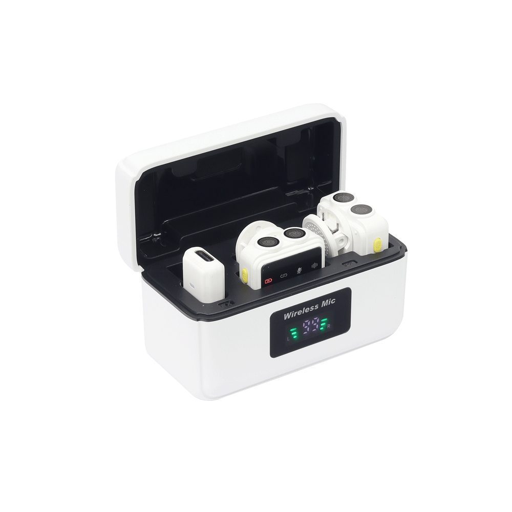 MICROFONOS TIPO C TX X2 - MMD-F35 Set de 2 Micrófonos Inalámbricos Tipo C – Audio Profesional Sin Complicaciones - Conexión instantánea Plug & Play, sin necesidad de apps ni Bluetooth. - Alcance de hasta 20m con tecnología 2.4GHz para transmisión estable. - Baja latencia (= 20ms) para un audio sincronizado en tiempo real. - Reducción de ruido para grabaciones más nítidas. - Sensibilidad de -42dB ± 3dB y rango de frecuencia 20Hz-20KHz para capturar cada detalle. - Puerto de carga y receptor Tipo C, compatible con múltiples dispositivos. - Display indicador de carga para mayor control de batería. ¡Ideal para creadores de contenido, podcasts y transmisiones...