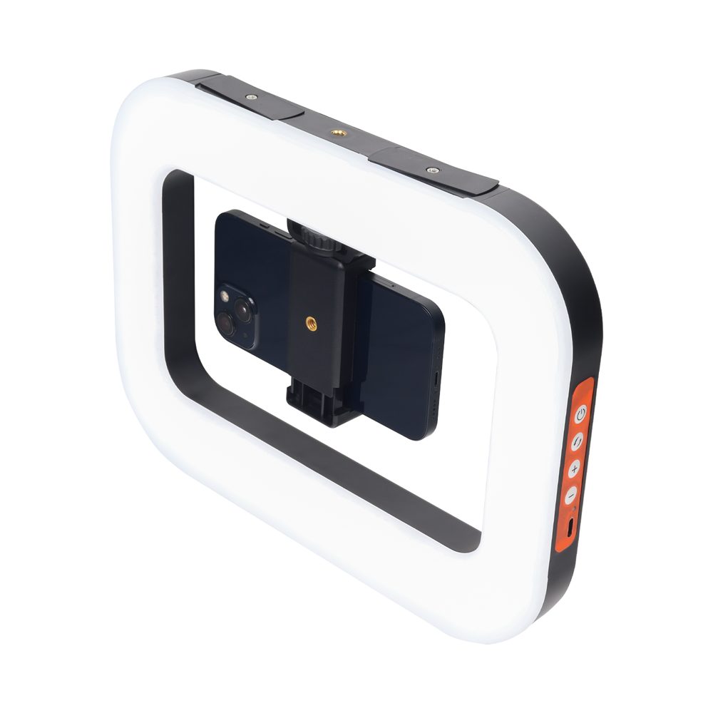 ARO DE LUZ SLIM PREMIUM - YM200 Anillo de luz con soporte para celular Potencia de 20W con tres tonos de luz: blanco, cálido y blanco cálido. Batería recargable de 7,4 V y 8000 mAh para uso prolongado. Voltaje de operación de 5V a 8V. Perfecto para iluminar tus selfies y videos con luz profesional en cualquier lugar.