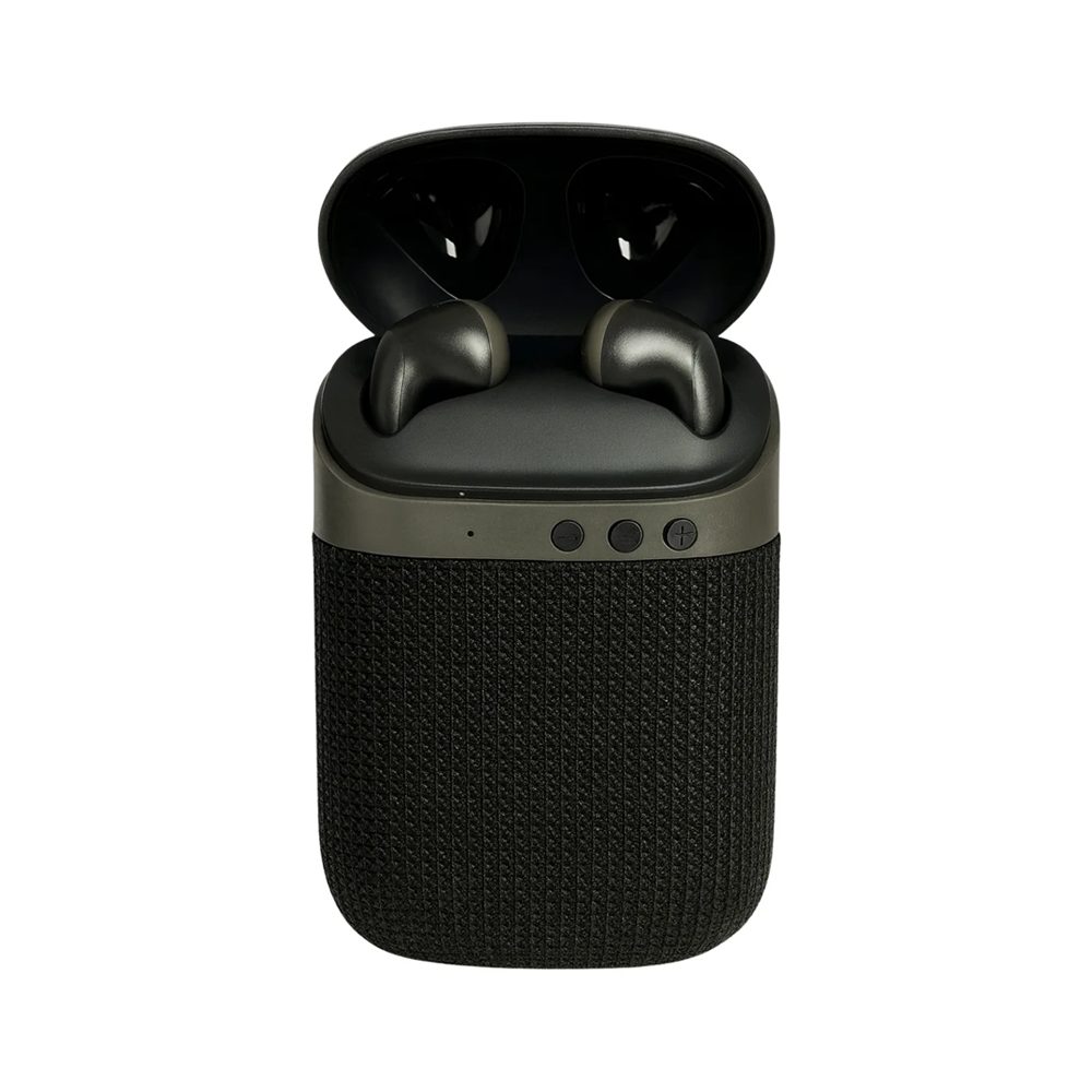 SPEAKER + AUDIFONOS TWS - HF01 Altavoz + Auriculares TWS • Bluetooth 5.3 • Capacidad de la batería del altavoz: 500 mAh -Tiempo de reproducción: 4-8 horas • Tiempo de carga: 2 horas • Impedancia: 4O • Potencia: 5 W -Puerto de carga tipo C • Especificación del altavoz: Ø13 • Capacidad de la batería de auriculares: 30 mAh -Dimensiones del altavoz: 110 x 68 x 40 mm Uso recomendado para potenciar tu experiencia diaria.