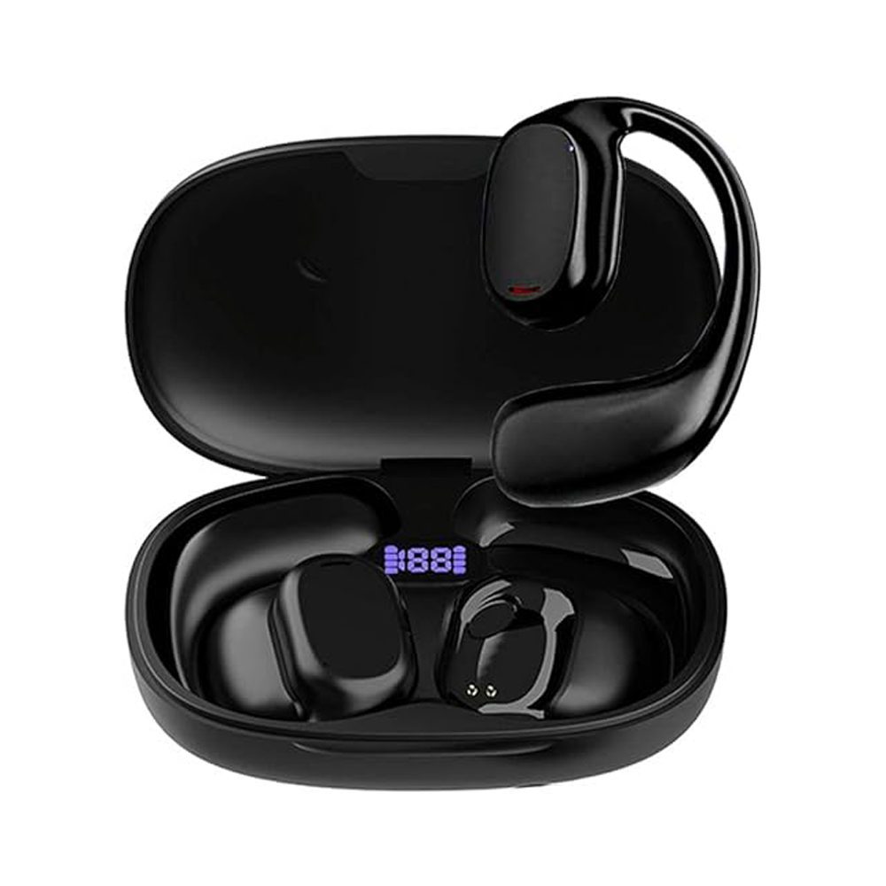 AUDIFONOS TWS GT280 Audífonos de conducción ósea con base de carga Diseñados para quienes buscan comodidad y libertad sin aislarse del entorno. * Tecnología Bluetooth 5.0 para conexión rápida y estable * Pantalla indicadora de carga para mayor control * Batería del audífono: 30 mAh * Batería de la base: 150 mAh * Interfaz de carga USB Tipo C * Compatibles con Android y iOS * Fabricados en material ABS resistente * Dimensiones: 4 mm x 68 mm x 27 mm Perfectos para entrenar, trabajar o moverte con seguridad mientras escuchas tu música o atiendes llamadas.