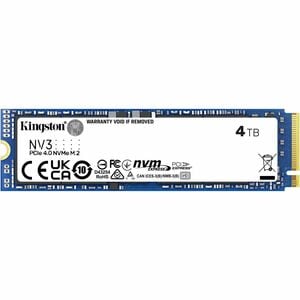Unidad de estado sólido Kingston NV3 - M.2 2280 Interno - 4TB - PCI Express NVMe (PCI Express NVMe 4.0 x4) - Computadora de escritorio, Portátil Dispositivo compatible - 1280TB TBW - 1 Solamente
