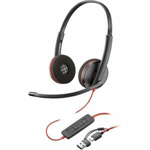 Auricular Poly Blackwire 3220 Stereo USB-C Headset +USB-C/A Adapter (Bulk) micrófono de reducción de ruido, Banda a la cabeza, 2 años de garantía.