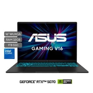 Portátil ASUS Consumo V16 V3607VP-RP011 | Intel® Core™ 7 Processor 240H 2.5 GHz (24MB Cache, up to 5.2 GHz, 10 cores, 16 Threads) |16"WUXGA (1920 x 1200 )| 32GB DDR5 ( 16GB DDR5-5600 SO-DIMM*2) |1TB M.2 NVMe™ PCIe® 4.0 SSD | Intel® Graphics |NVIDIA® GeForce RTX™ 5070 8GB GDDR7 |Cámara WEB Frontal 1080p FHD | Wi-Fi 6(802.11ax) (Dual band) 2*2 + Bluetooth® 5.3 Wireless Card|  Teclado tipo chiclet retroiluminado con tecla numérica |Sistema Operativo: No preinstalled OS| 1,95 Kg |Black|Ranuras Expansión (incluye el utilizado): 2x DDR5 SO-DIMM slots,1x M.2 2280 PCIe 4.0x4| US MIL-STD 810H military-grade |EPEAT Silver,Energy star 8.0,RoHS,REACH|Garantía 1 año a través del Centro de Servicio autorizado por la marca.