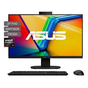 Todo en Uno ASUS Consumo VM670KA-BPE0040 | AMD Ryzen™AI 7 350 Processor 2.0 GHz (16MB Cache, up to 5.0 GHz, 8 cores, 16 Threads); NPU 50 TOPs | 27" FHD (1920 x 1080) 16:9 LCD 300nits|16GB DDR5 SO-DIMM |1TB M.2 NVMe™ PCIe® 4.0 SSD | AMD Radeon™ 860M |Camara WEB Frontal 5M camera with IR function to support Windows Hello| Wi-Fi 7 (802.11be)   (Triple band) 2*2 + Bluetooth® 5.4 Wireless Card|Realtek RTL8111H 10/100/1000 Mbps |Expansion Slot (includes used): 2x DDR5 SO-DIMM slot |Sistema Operativo NO OS | 9,00 kg | Black |Wireless black keyboard //  Wireless optical mouse|BIOS Booting User Password Protection,HDD User Password Protection and Security,Kensington Security Slot™(7x 3mm)|EPEAT Gold,Energy star 9.0 REACH,RoHS Trusted Platform Module| Garantía 1 año a través de los Centros de Servicio autorizados por la marca.