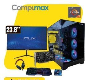 AMD RYZEN 7|GAMING Ryzen 7-5700G/RAM 16GB/SSD 512GB/FP 750W/23.8" CMX 23.8” Se factura con servicio 9051-900-SERV | Procesador: AMD Ryzen 7-5700G | Board: ASUS PRIME A520M-A | Ram: 16GB | Almacenamiento: SSD 512GB | Monitor: LED 23,8” CMX | Fuente de Poder 750W REALES