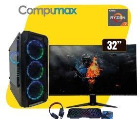AMD RYZEN 7|GAMING Ryzen 7-5700G/RAM 16GB /SSD 500GB/FP 700W/Board A520M-K-V2/32" CMX 32” Procesador: AMD Ryzen 7-5700G Board: Gigabyte A520M-K-V2 | Ram: 16GB (No RGB) | Almacenamiento: SSD 500GB | Monitor: 32” CMX FHD Borderless | Curved, 165Hz | Fuente de Poder 700W REALES | Teclado, Mouse, Pad Mouse y