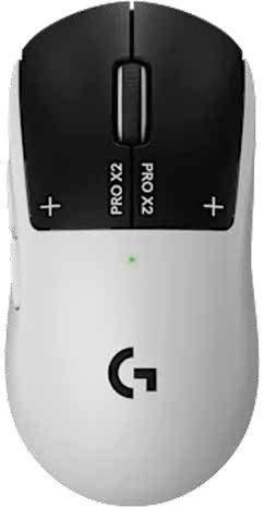 Mouse PRO X2 SUPERSTRIKE inalámbrico para gaming LIGHTSPEED | Referencia: 910-007775 | •Número de botones: 5 •Sensor: HERO 2 •Resolución - Seguimiento: 100 – 44.000 DPI •Aceleración máx.: >88 G •Velocidad máx.: >888 IPS •Velocidad máx. de transmisión y | respuesta por cable: 1000 Hz (1ms) •Velocidad máx. de transmisión y | respuesta de datos LIGHTSPEED: 8000 Hz (0,125 ms) •Duración de la batería (movimiento constante): 90 h*La duración de la batería varía según las condiciones de uso •Peso: 61 g