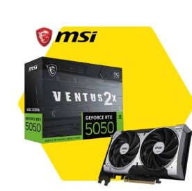 Tarjeta de Video GeForce RTX 5050 8G VENTUS 2X OC Memory: 8GB GDDR6 Motor de gráficos: NVIDIA GeForce RTX 5050 Norma Bus: PCI Express Gen 5 x16 (uses x8) Interfaz de Memoria: 128-bit Velocidad clock núcleo (MHz): Extreme Performance: 2617 MHz (MSI Center), Boost: 2602 MHz Velocidad clock memoria (MHz): 20 Gbps Consumo (W): 130 W Salida: DisplayPort x 3 (v2.1b); HDMI x 1 (As specified in HDMI 2.1b: up to 4K 480Hz or 8K 120Hz with DSC, Gaming VRR, HDR) Alimentación recomendada (W):