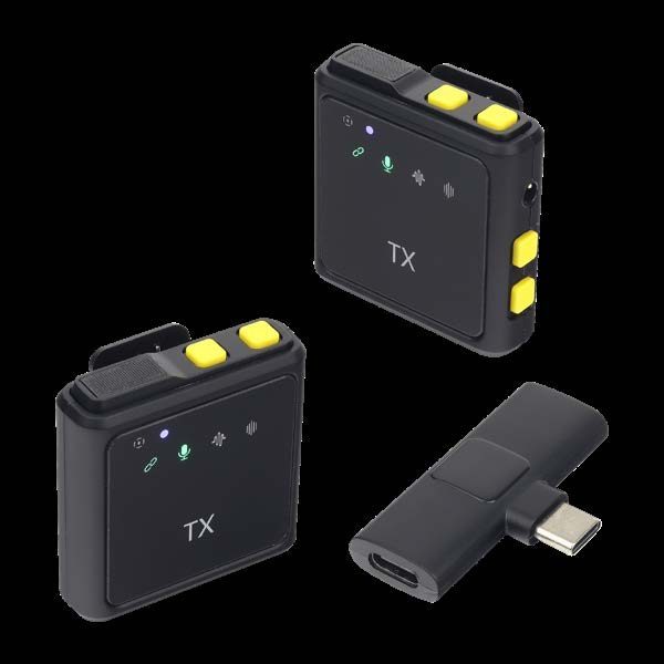 MICRÓFONO TX DE SOLAPA TIPO C SET X2 | Micrófono 2.4G Tipo C Set X2 | 2 Micrófonos incluidos | Micrófono omnidireccional de 360° | Tres modos de grabación: grabación de sonido original, grabación con | Con control de volumen y botón para silenciar | 2.4G