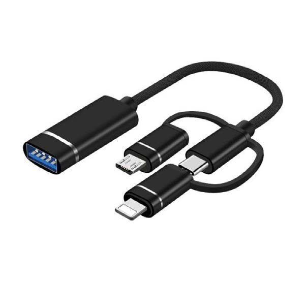 CONVERTIDOR LIGHTNING MINI OTG 3 EN 1 - A TIPO C DATOS RXY-006E | Convertidor USB Tipo C a · Convertidor USB 3 en 1 | Transfiere carga · A Lightning+ Micro USB+ Tipo C | Transfiere datos · Plug and play | Transfiere audio | Plug and play 1122..990000 | Velocidad 2.0